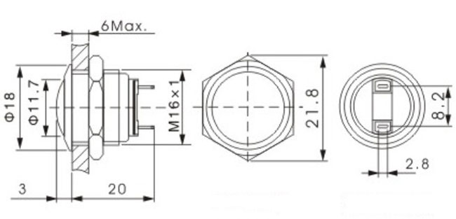 Vie mécanique terminale de Pin en métal IP65 du bouton poussoir 16mm de tête rocailleuse de boule la longue
